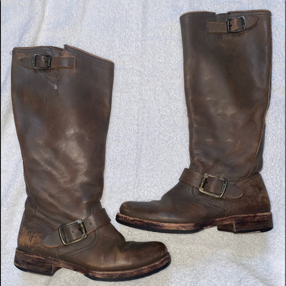 “FRYE” Leather Mid-Calf Moto Boots